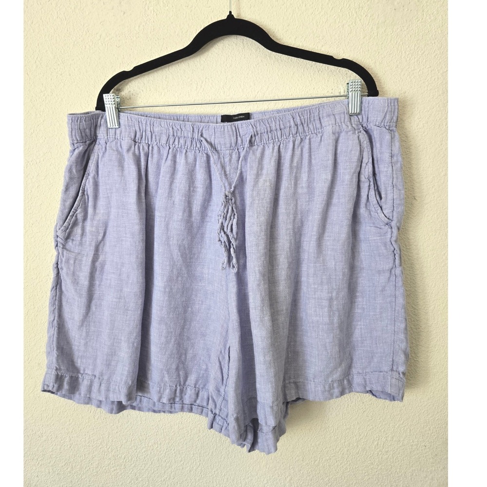 Tahari Womens 2X Shorts 100% Linen Elastic Drawstring Relaxed Blue Travel - Picture 7 of 7